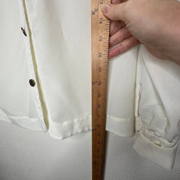 Martinique Ivory Long Sleeve V-Neck Bronze Button Up Blouse Top 6 - Picture 13 of 13